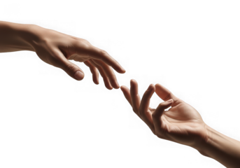 Two hands reaching out to each other, fingertips touching