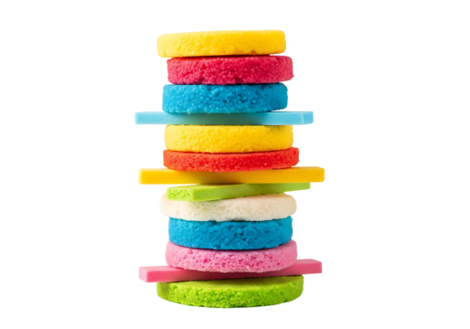 Colorful Stack of Sponges on White Background.