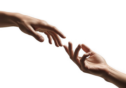 Two hands reaching out to each other, fingertips touching