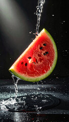 Watermelon Wedge Floating with Water Splash