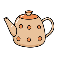 Cute teapot with polka dot pattern. Teatime drinkware for kitchen and cafe. Cozy home brewing vessel herbal teas, tisanes.