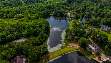 Fototapeta premium Aerial summer nature landscape of rural Deep South Carriere Pearl River County Mississippi MS