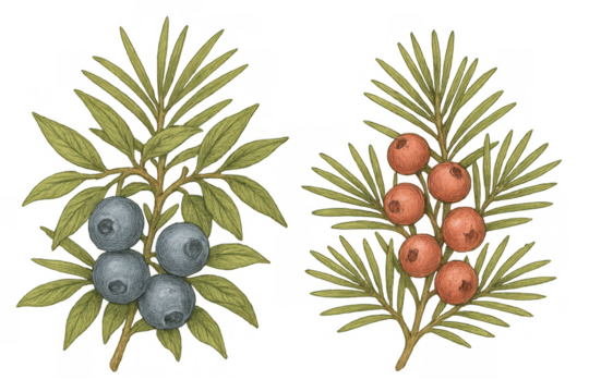 Blueberry and juniper berry branches, hand drawn botanical illustration, vintage style plant sketch, transparent background