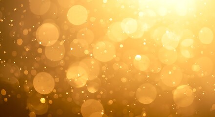 Golden bokeh lights and particles shimmering in a warm, glowing sunbeam, abstract background