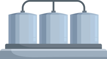 Three connected metal industrial tanks storing chemicals or other liquids in a processing plant