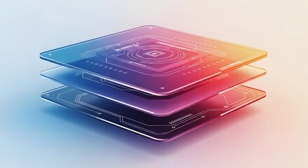 Abstract Digital Data Layers Stacked with Futuristic Interface and Gradient Light