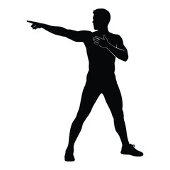 Dynamic silhouette of a muscular man in a boxing stance pointing forward silhouette