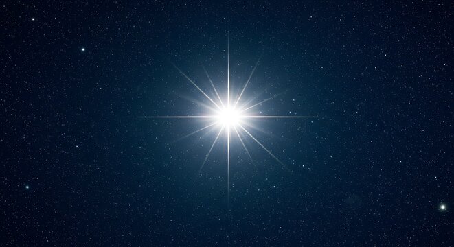 Bright star shining in the dark night sky full of stars, cosmic background - Powered by Adobe