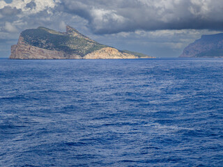 Sa Dragonera islet seen from the sea, Andratx, Mallorca, Balearic Islands, Spain