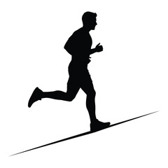 Silhouette of a man running uphill on a sloping line dynamic fitness silhouette graphic silhouette