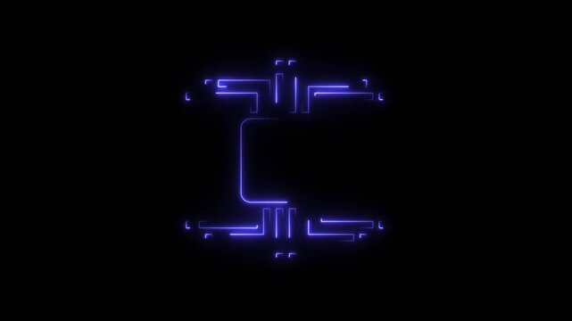 It appears to be a still from a video of a stylized electronic circuit or a microchip, glowing with blue neon-like light.