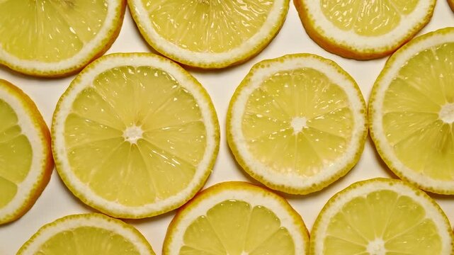 Top view of transparent sliced lemon, citrus fruits, showing colorful medley perfect for healthy eating and dietary concepts, inviting freshness and vitality, close up