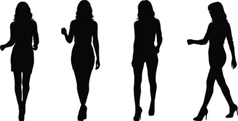 Walking, silhouette, woman, dress, motion, high heels, fashion, pose, black, stylish, vector, icon, graceful, elegant, movement, step, illustration, dynamic, minimal, design