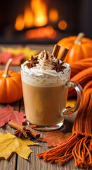 Delicious pumpkin spice latte with whipped cream, cinnamon, and star anise