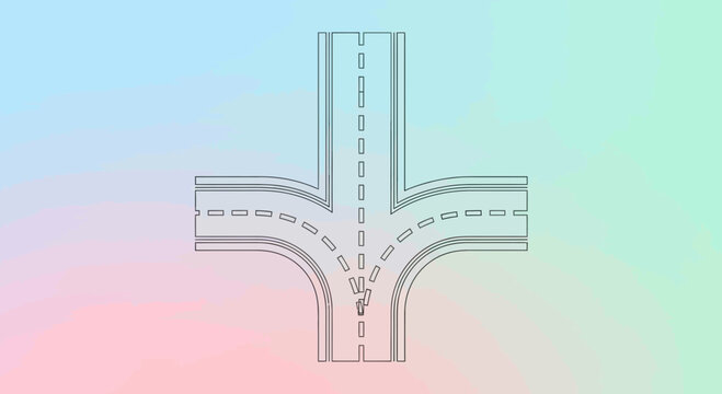 Road Intersection Artwork With Three Different Exit Directions Over Gradient Background.