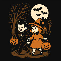 Halloween two children illustration vector design