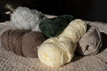 Wool yarn for knitting. Suitable for arts and crafts, needlework, and knitting.
