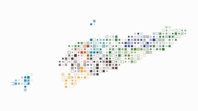 Timor-Leste animated country shape. Pulsating colored dots on the map of the country. Small size square blocks. Digital style Timor-Leste map on white background. Stylish animation video.