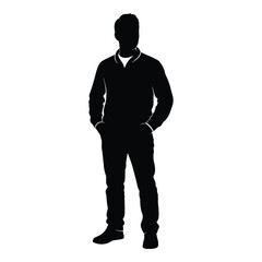 Silhouette of a man standing confidently with hands in pockets casual attire silhouette