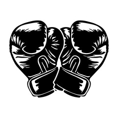 Black and white illustration of boxing gloves with without background