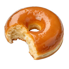 Top View of Glazed Donut with Bite, Isolated on Transparent Background