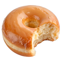 Top View of Glazed Donut with Bite, Isolated on Transparent Background