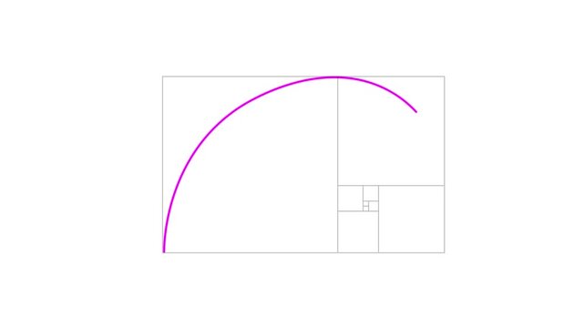 Golden ratio transparent video - The Fibonacci Sequence animated with lines shape. 4k video Alpha channel animation white background .