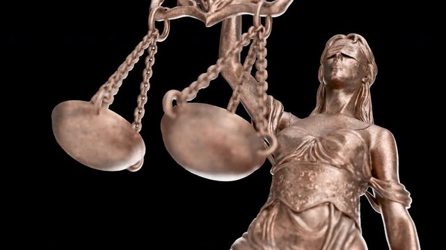 Low Angle Slow Crane Movement Upward Lady Justice Statue with Alpha Channel - Transparent Background.