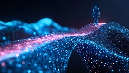 A person walking a vibrant pathway towards a new venture, symbolising innovation and potential