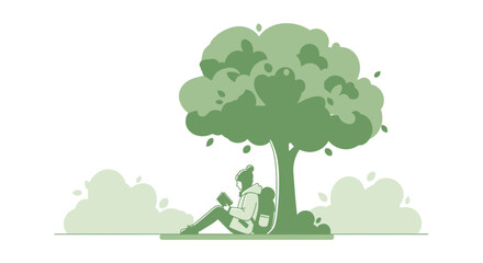 Serene Moment Under a Verdant Tree, Reading and Escaping Into a World of Novels