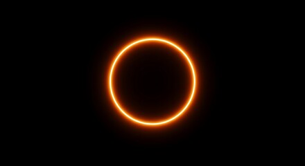 A bright orange neon ring glows against a solid black background, creating a striking contrast