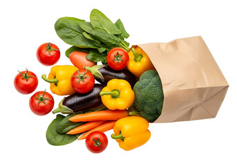 Fresh Vegetables Overflowing from a Brown Paper Grocery Bag.