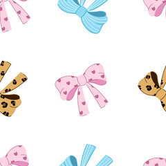 Seamless pattern with bows on a white background. Vector illustration for printing. Cute baby background for girls 