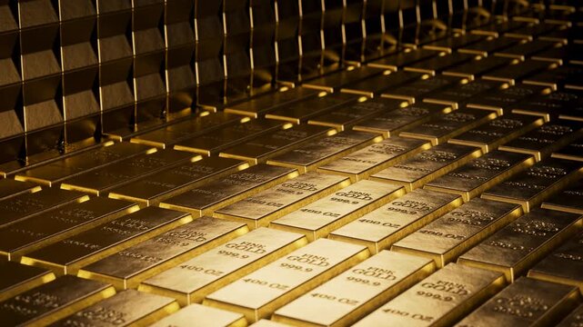 Golden Bars Stacked In A Vault Create Wealth, Luxury, And Precious Metal Richness For Financial Imagery