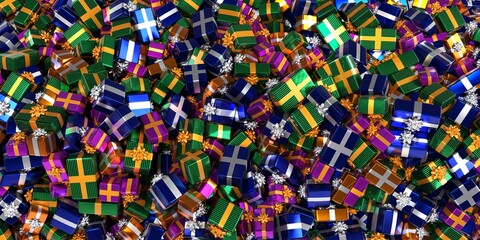Full of multicolored Christmas gifts - Christmas background
