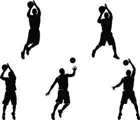 Basketball, silhouette, player, action, pose, jump, shoot, ball, sport, black, icon, vector, minimal, design, illustration, motion, athletic, movement, dynamic, energy