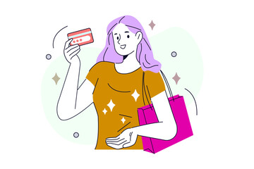 vector girl with shopping bag