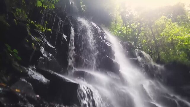 Natural waterfall with cascading water, slow motion for projects that require scenic visuals, showcasing beauty of nature, Bali, Indonesia