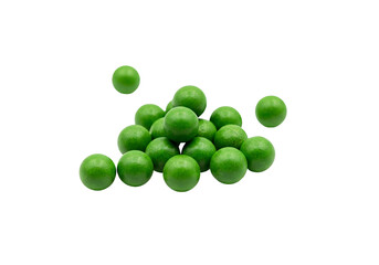 Pile of Green Gumballs on White Background.