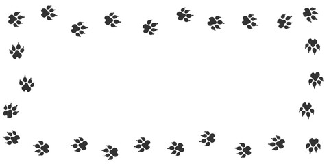 Footprints of Hyena, Traces of a predator on white background. Hyena silhouette animal tracks. Frame of Paw Print and text space. Vector illustration. EPS10.