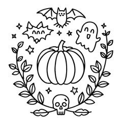Halloween coloring book illustration set