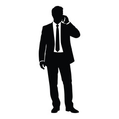 Silhouette of a businessman in a suit talking on a cell phone silhouette