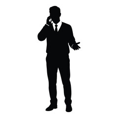 Obraz premium Silhouette of a businessman talking on a cell phone gesturing with open hand silhouette