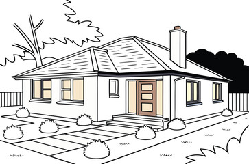 Naklejka premium Architectural Sketch: An illustration presents a modern home's exterior, showcasing clean lines and contemporary design, embodying the essence of suburban living.
