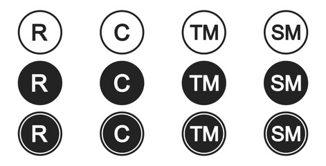 Trademark and copyright symbol line icon vector illustration. Registered brand protection and intellectual property legal design.