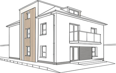 Architectural Sketch: An illustration presents a modern home's
 exterior, showcasing clean lines and contemporary design,
 embodying the essence of suburban living.