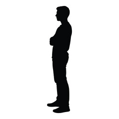 Silhouette of a man standing with arms crossed a profile view silhouette
