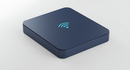 Dark blue square device with glowing blue wifi symbol
