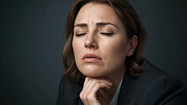 Overwhelmed School Principal Portrait: Female Educator with Eyes Closed, Deep in Thought, Reflecting on Stressful Responsibilities