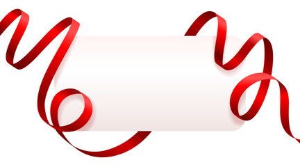 Elegant Blank White Banner with Red Festive Ribbons.